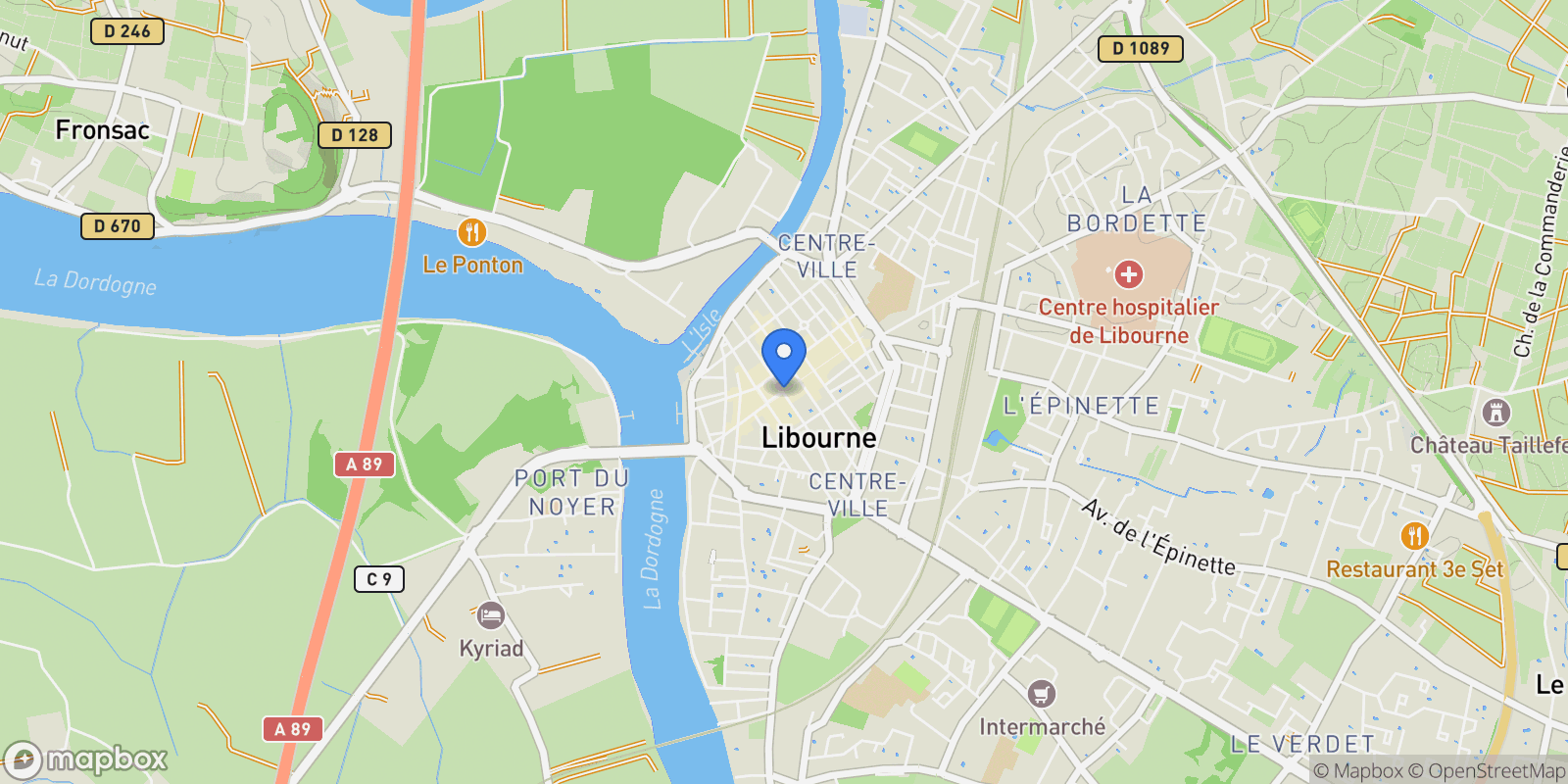 Map showing Libourne, Libourne, Libourne, Nouvelle-Aquitaine, France.