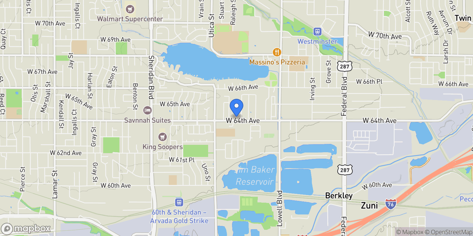 Map showing 6408 Quitman Court, Berkley, Colorado, United States.