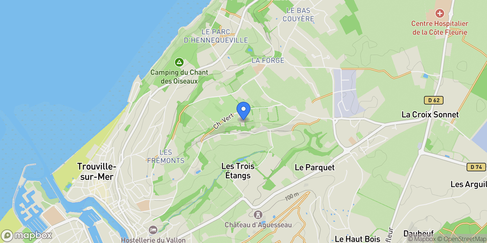 Map showing Trouville-sur-Mer, Normandy, France.