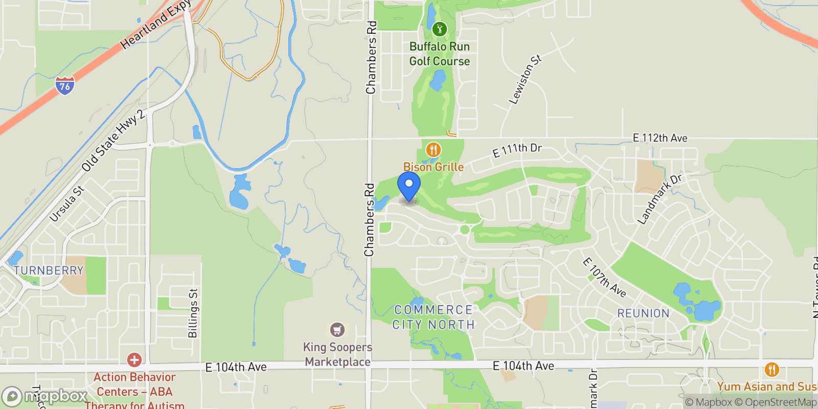 Map showing 15501 Fairway Drive, Commerce City, Colorado, United States.
