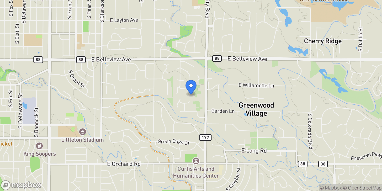 Map showing 5350 S Race Court, Greenwood Village, Colorado, United States.