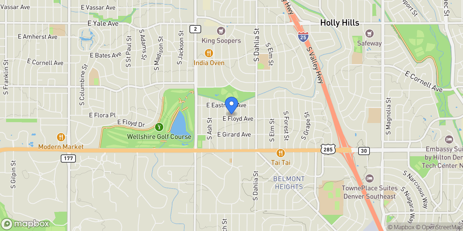 Map showing 3275 S Clermont Street, Denver, Colorado, United States.
