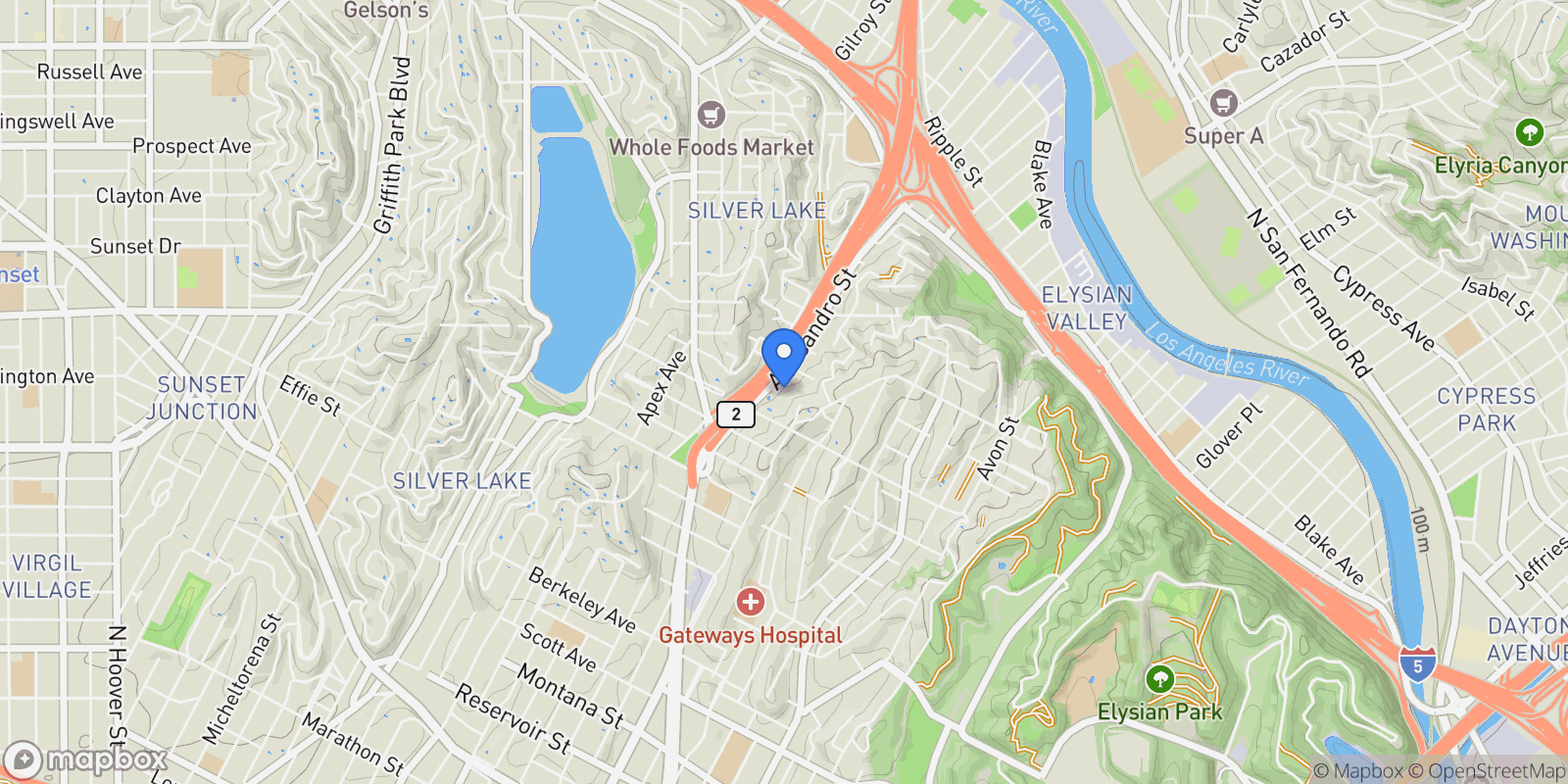 Map showing 2125 Cove Avenue, Los Angeles, California, United States.