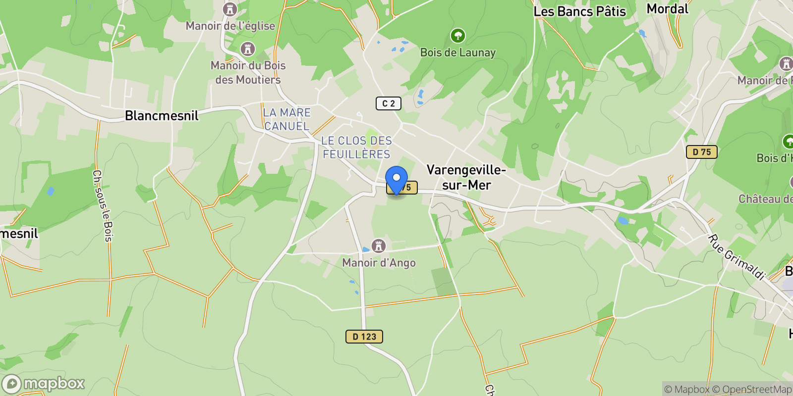 Map showing Varengeville-sur-Mer, Normandy, France.