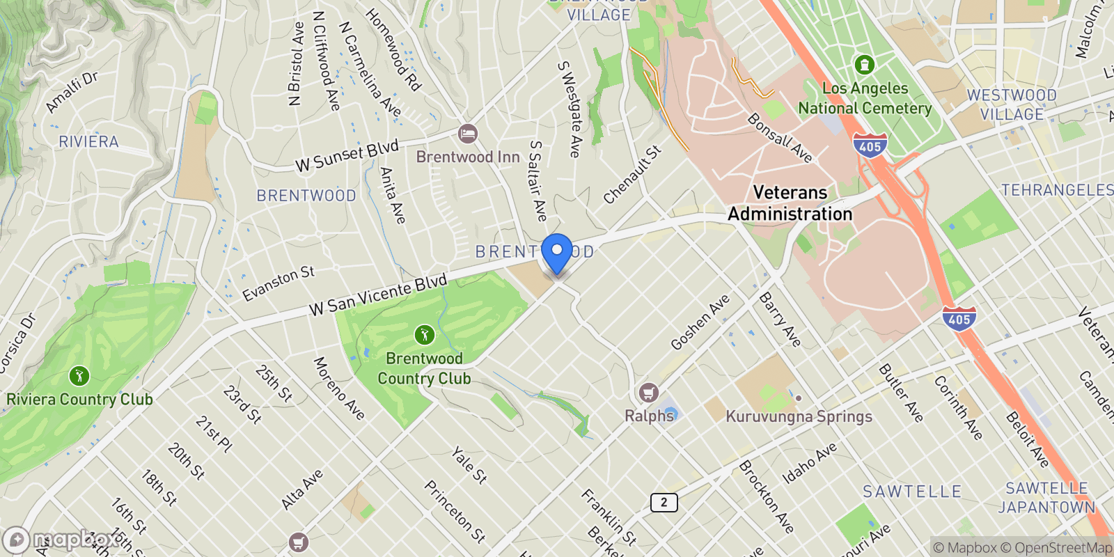 Map showing 750 S Bundy 108, Los Angeles, California, United States.
