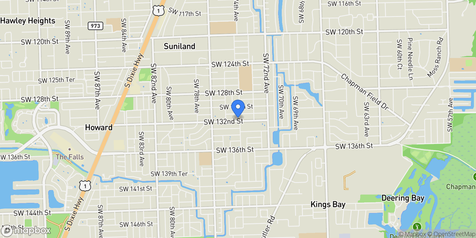 Map showing 7405 SW 132nd St, Coral Gables, Florida, United States.