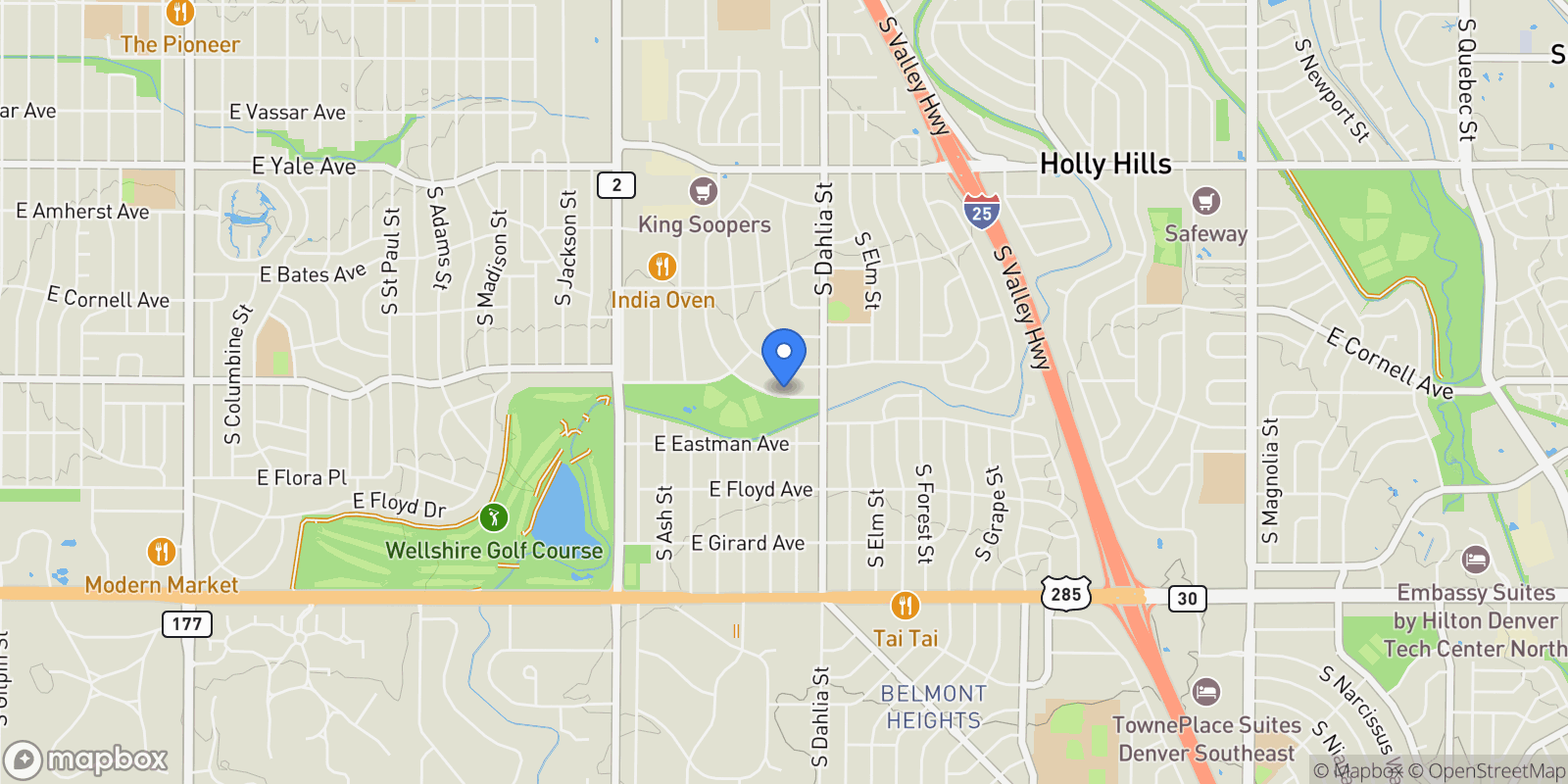 Map showing 4645 Highline Place, Denver, Colorado, United States.