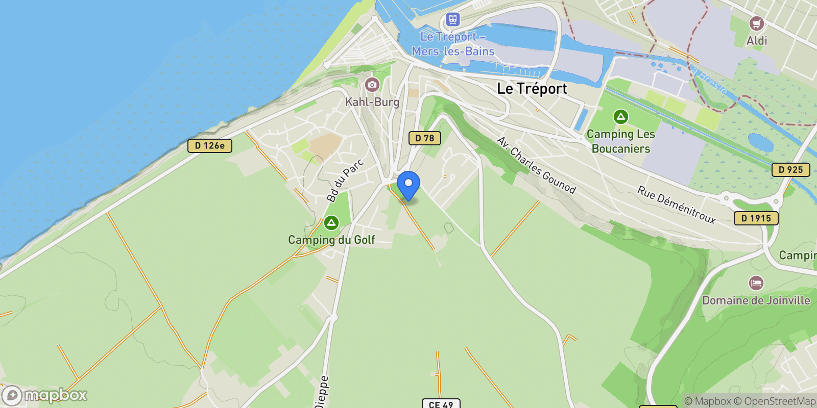 Map showing Le Tréport, Normandy, France.
