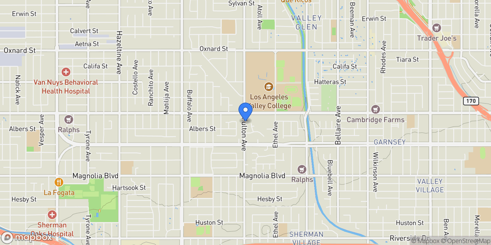 Map showing 5526 Fulton Avenue, Los Angeles, California, United States.