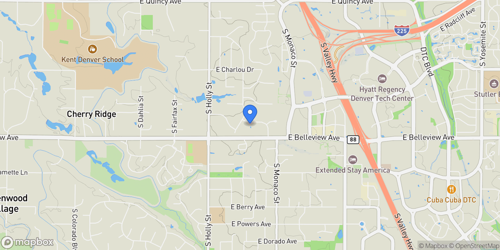 Map showing 6200 Charrington Drive, Cherry Hills Village, Colorado, United States.