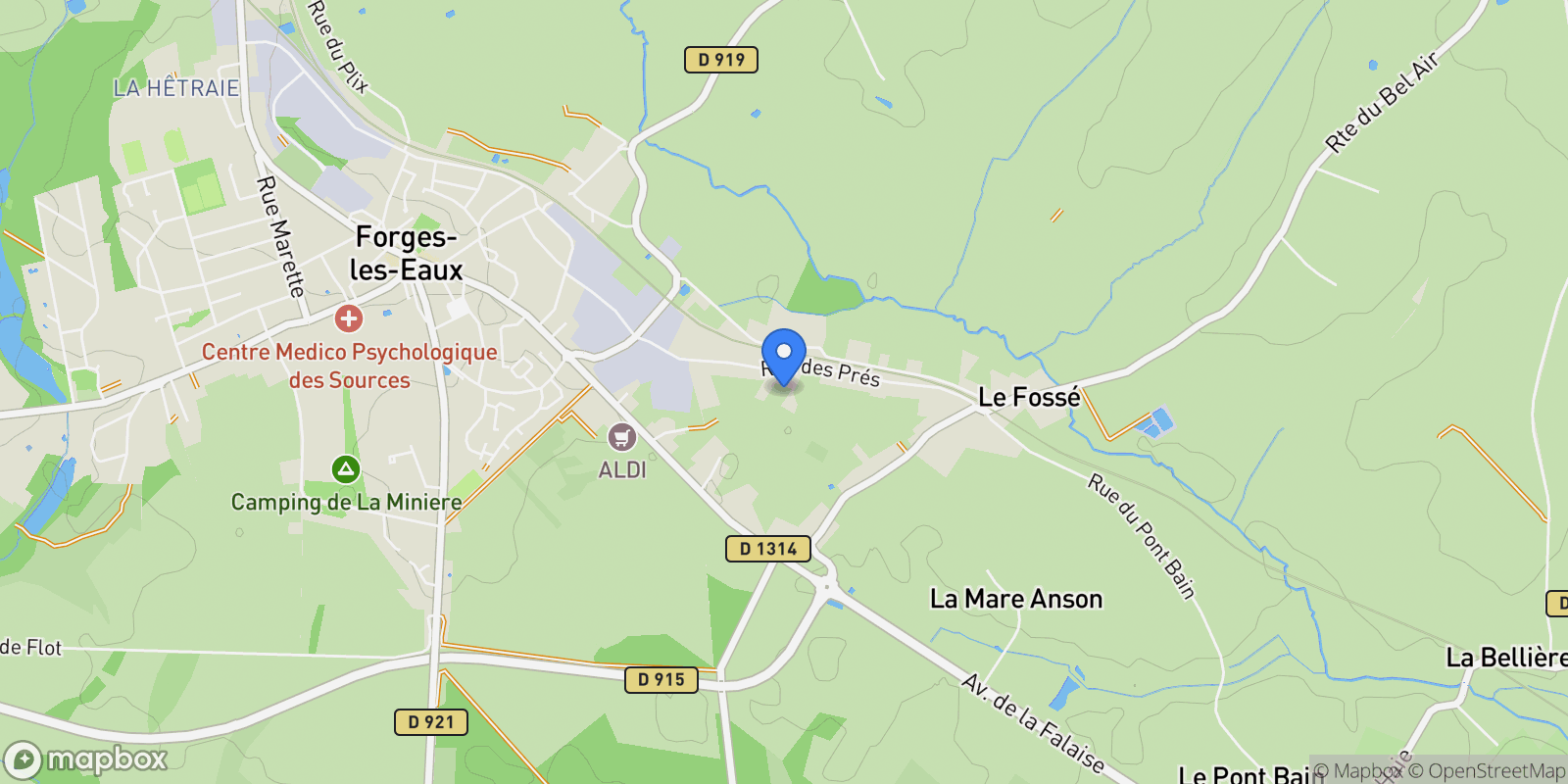Map showing Forges-les-Eaux, Normandy, France.