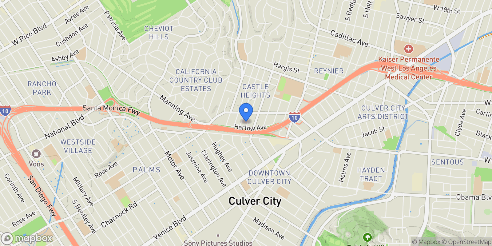 Map showing 3345 Oakhurst Avenue, Los Angeles, California, United States.