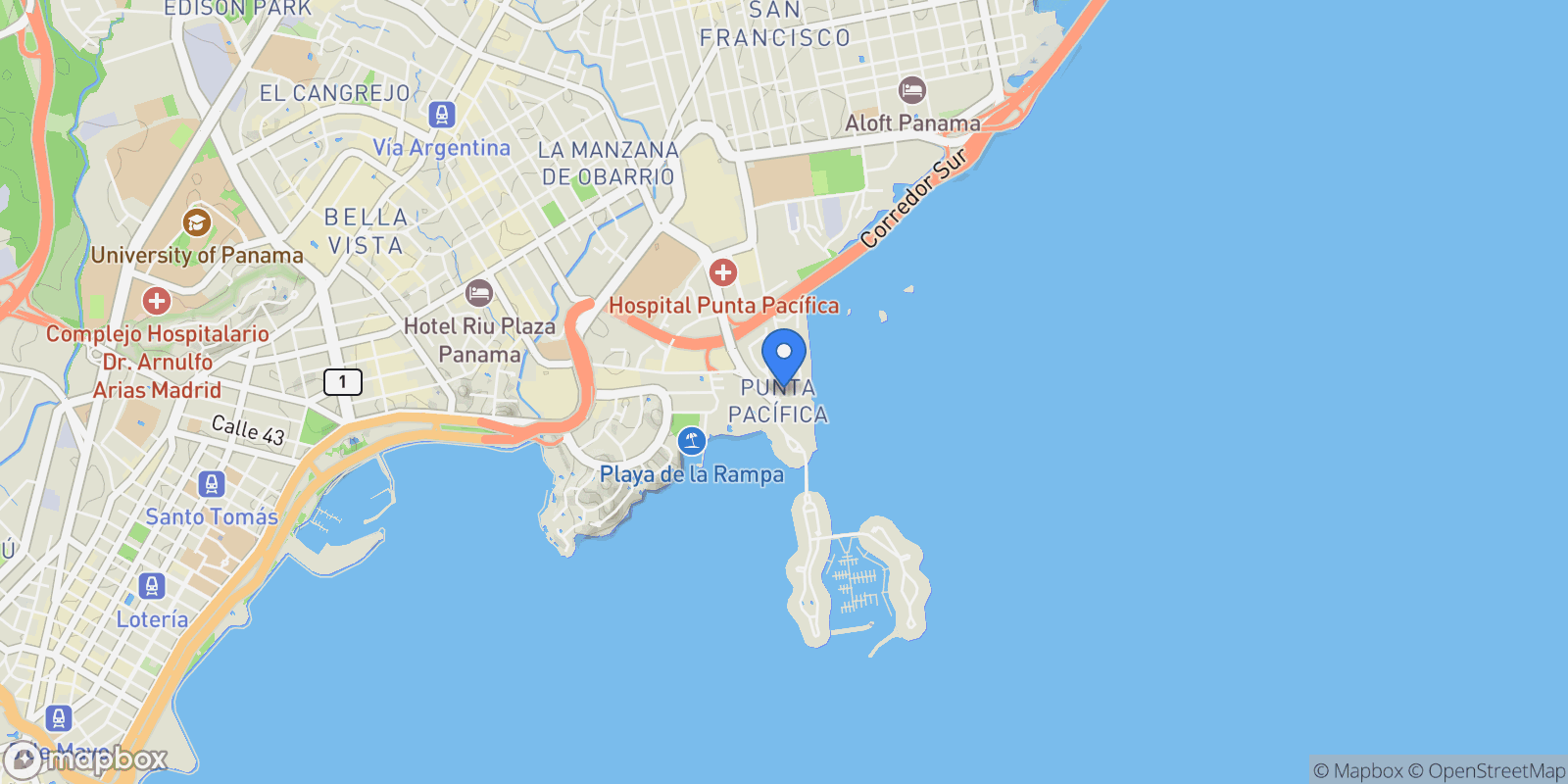 Map showing Punta Pacifica, Panama City, Panamá Province, Panama, Panama City, Panama, Panama.