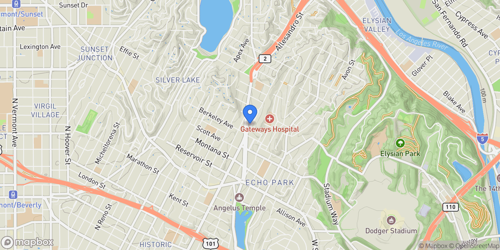 Map showing 1637 Alvarado Street, Los Angeles, California, United States.