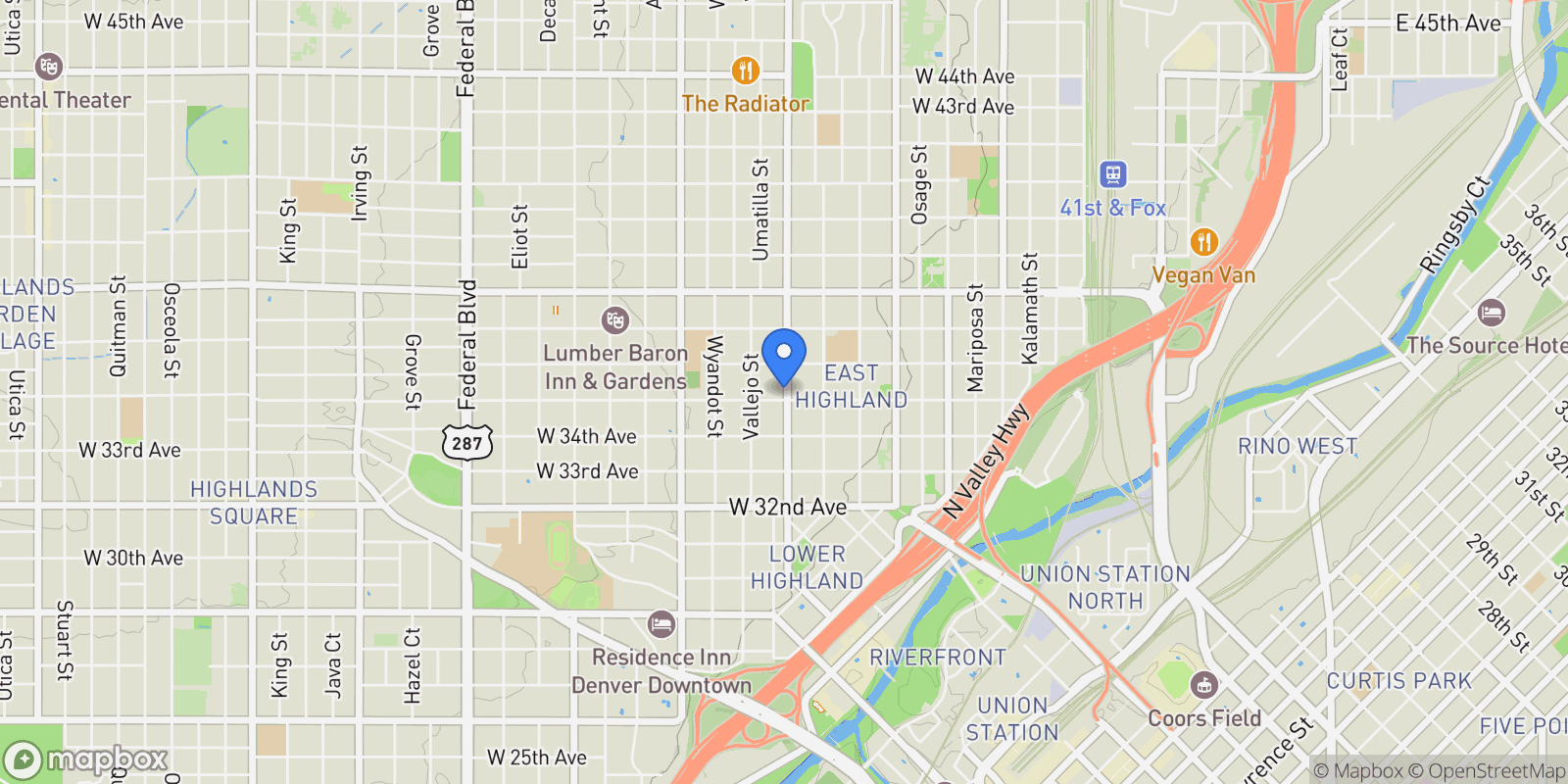 Map showing 3523 Tejon Street, Denver, Colorado, United States.