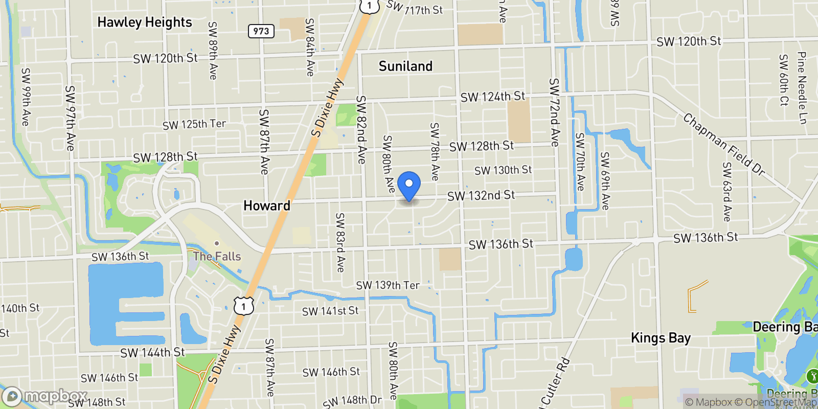 Map showing 7901 SW 133rd St, Coral Gables, Florida, United States.