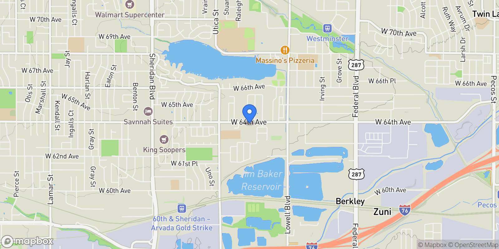 Map showing 3900 W 64th Avenue, Berkley, Colorado, United States.