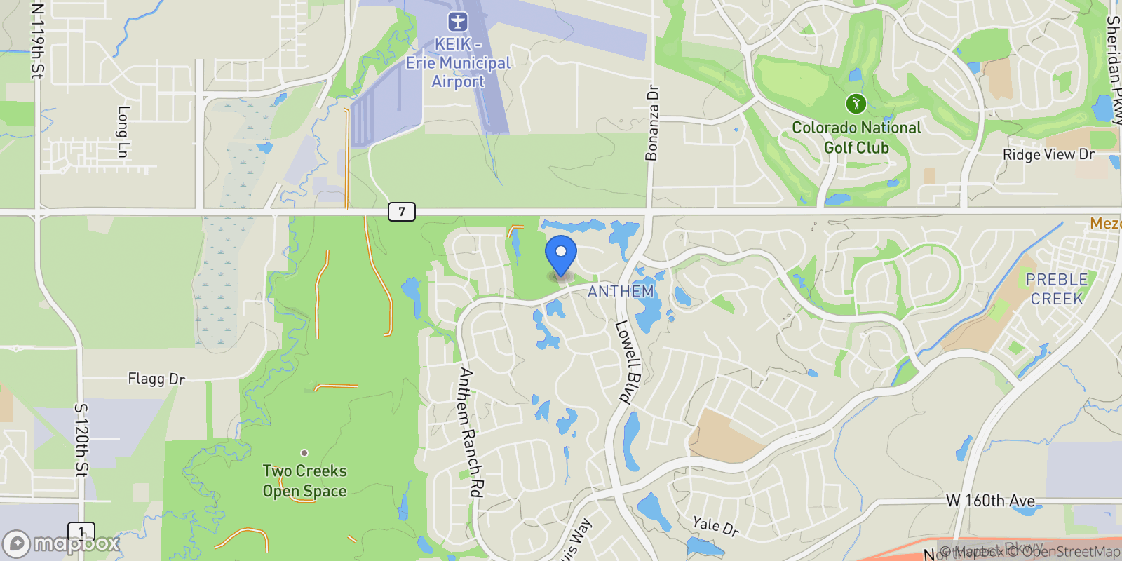 Map showing 16631 Las Brisas Drive, Broomfield, Colorado, United States.