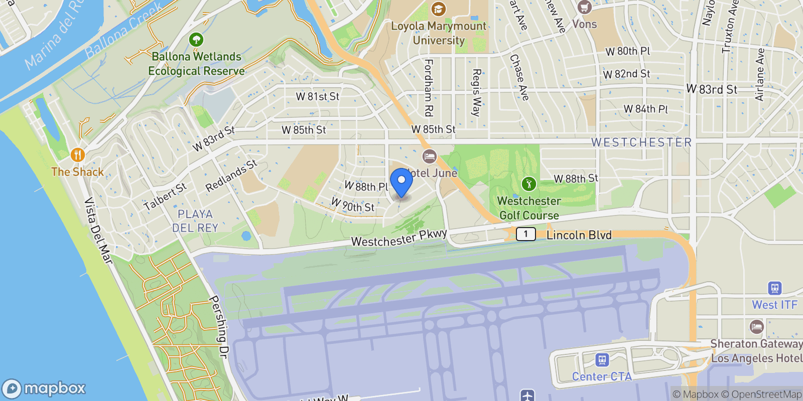 Map showing 7272 W 90th Street, Los Angeles, California, United States.