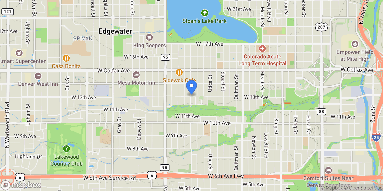 Map showing 1310 Wolff Street, Denver, Colorado, United States.