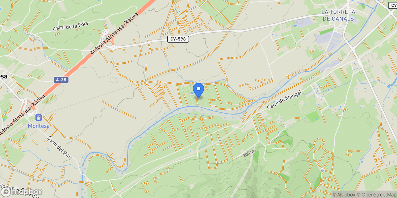Map showing CANALS, Canals, VALENCIA, Canals, Montesa, Valencian Community, Spain.