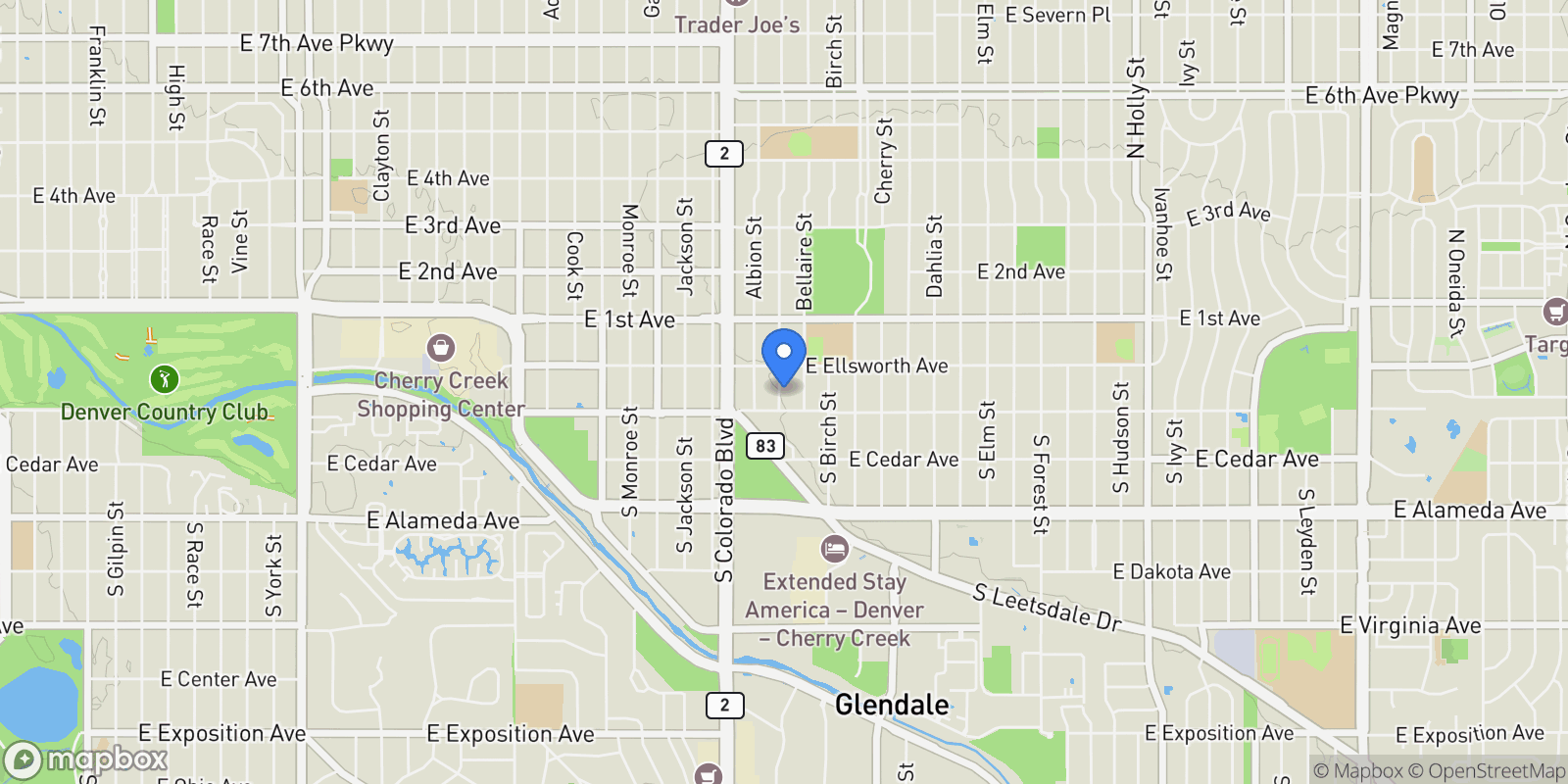 Map showing 42 S Ash Street, Denver, Colorado, United States.