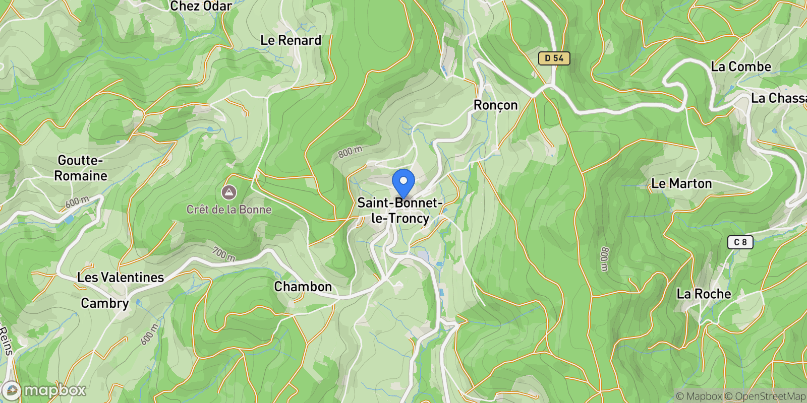 Map showing Saint-Bonnet-le-Troncy, Saint-Bonnet-le-Troncy, Saint-Bonnet-le-Troncy, Auvergne-Rhône-Alpes, France.