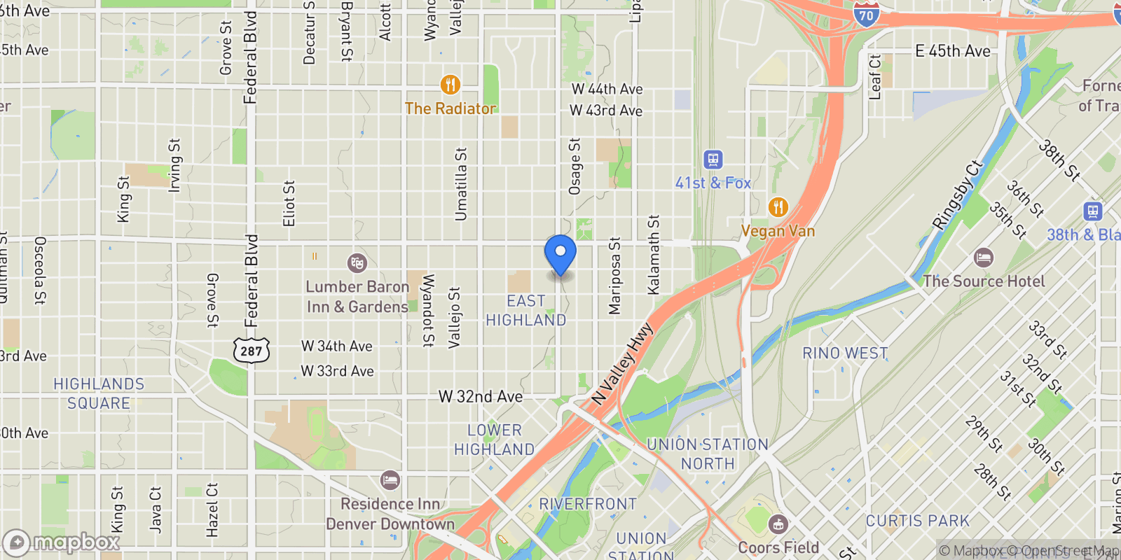 Map showing 3632 N Pecos Street, Denver, Colorado, United States.