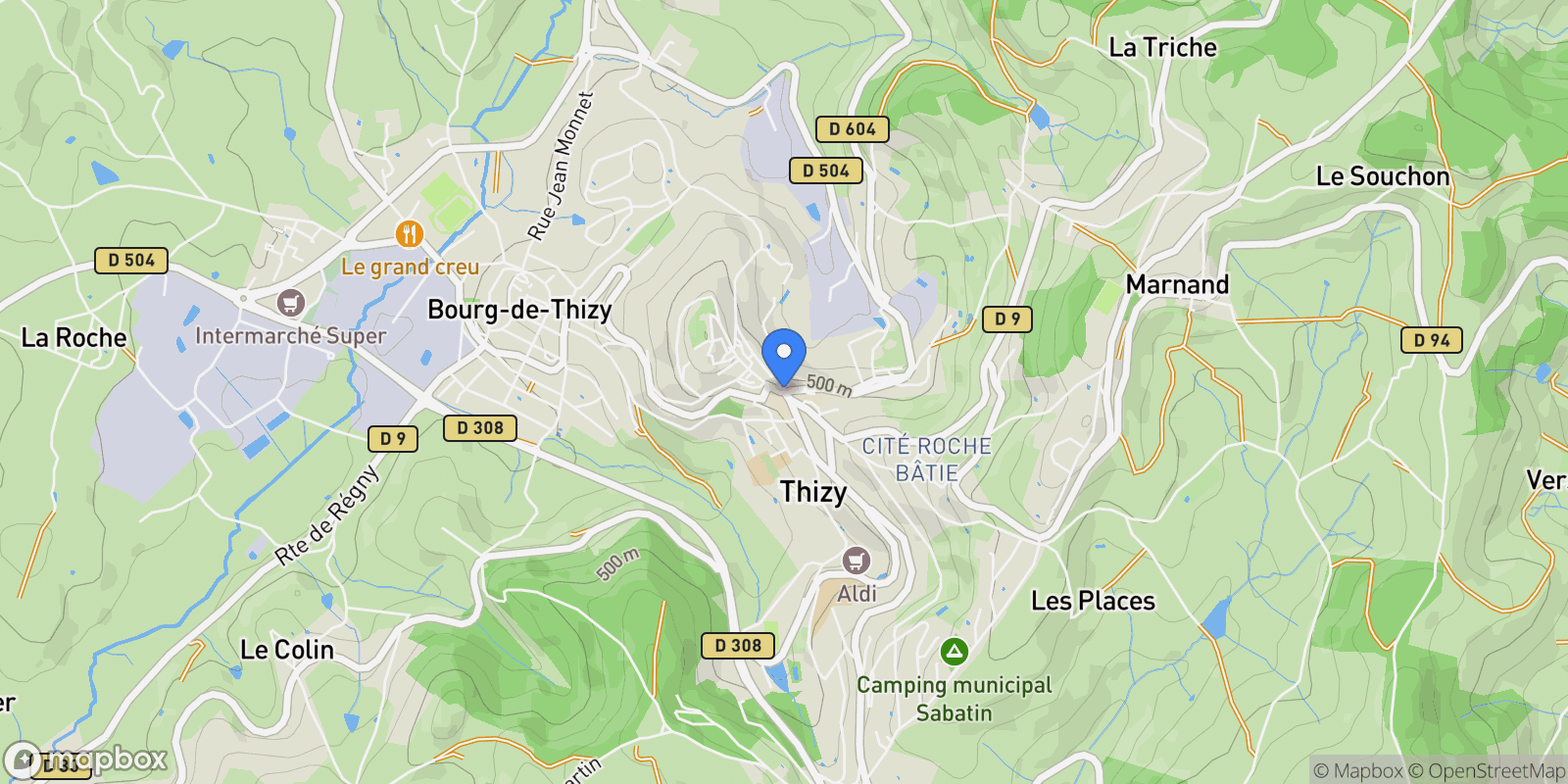 Map showing Thizy-les-Bourgs, Thizy-les-Bourgs, Thizy-les-Bourgs, Auvergne-Rhône-Alpes, France.