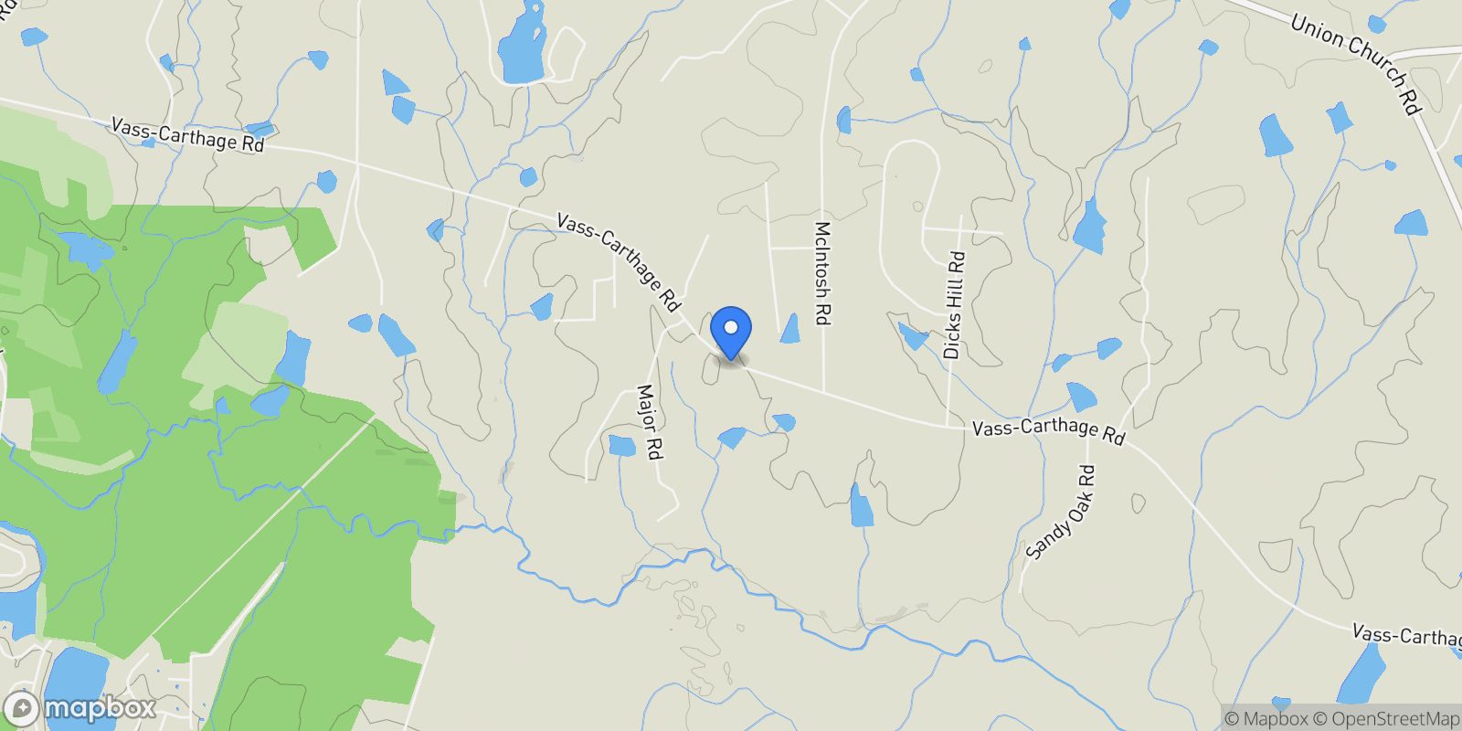 Map showing 4425 Vass-Carthage Road, Carthage, North Carolina, United States.