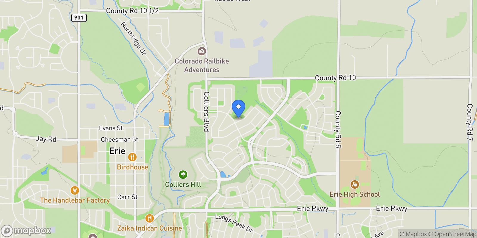 Map showing Erie, Colorado, United States.