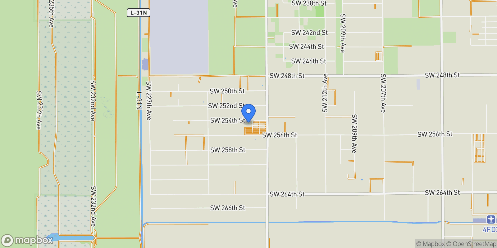 Map showing 21820 SW 254th St, Homestead, Florida, United States.