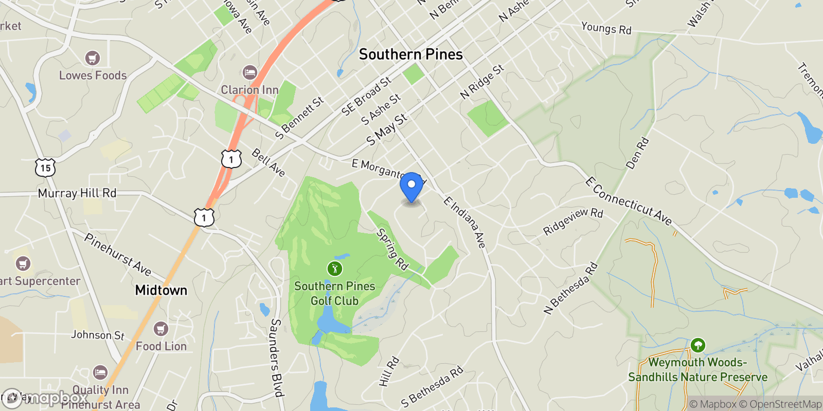 Map showing 515 S Valley Road, Southern Pines, North Carolina, United States.