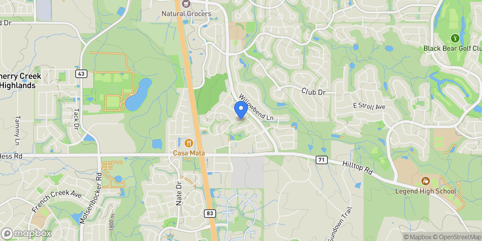 Map showing 20132 E Shady Ridge Road, Parker, Colorado, United States.