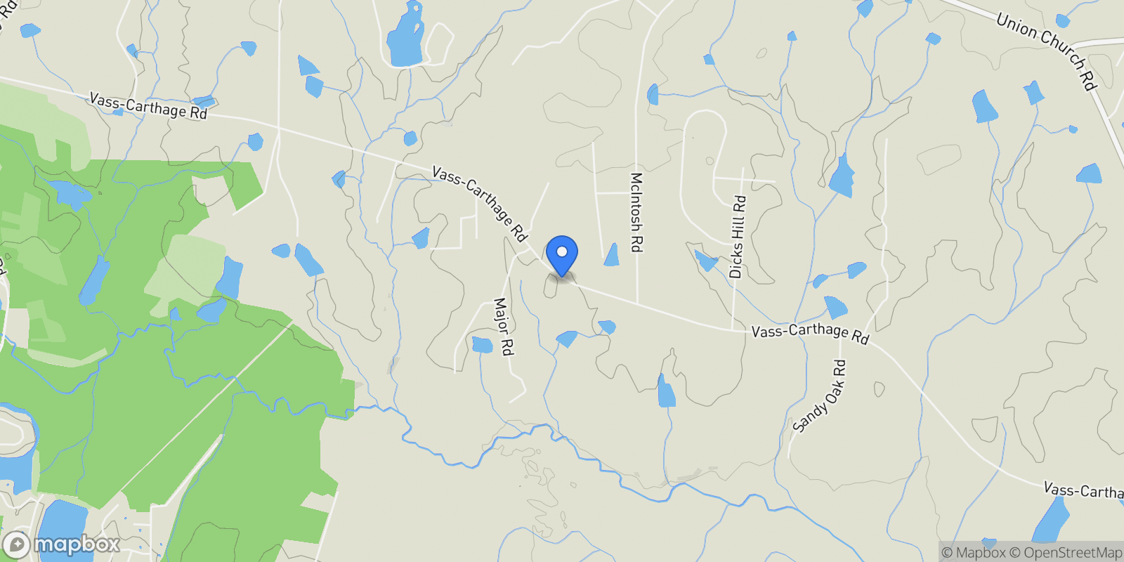 Map showing 4415 Vass-Carthage Road, Carthage, North Carolina, United States.
