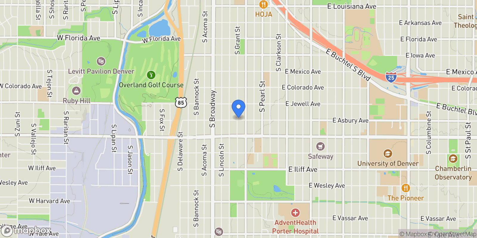 Map showing 1992 S Grant Street, Denver, Colorado, United States.