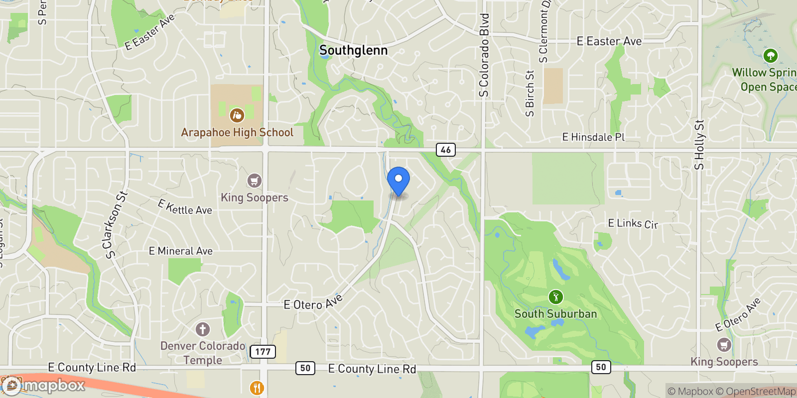 Map showing 7635 S Cook Way, Centennial, Colorado, United States.