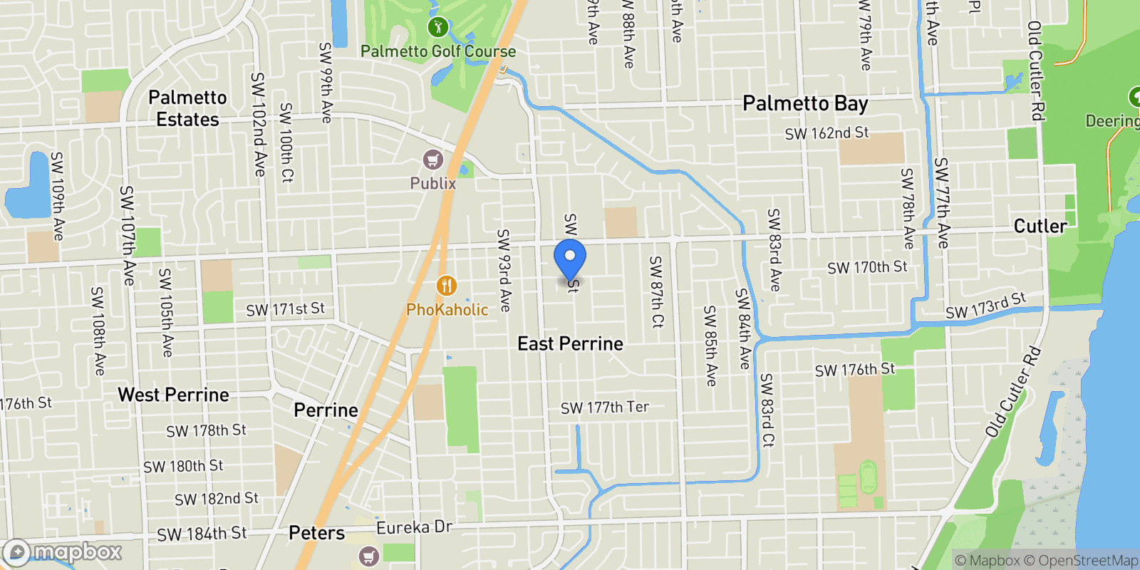 Map showing 17050 SW 90th Ave, Cutler Bay, Florida, United States.