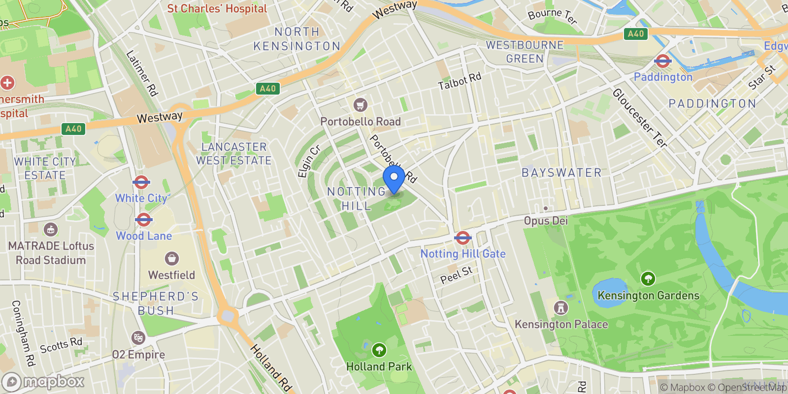 Map showing Pembridge Villas, London, England, United Kingdom.