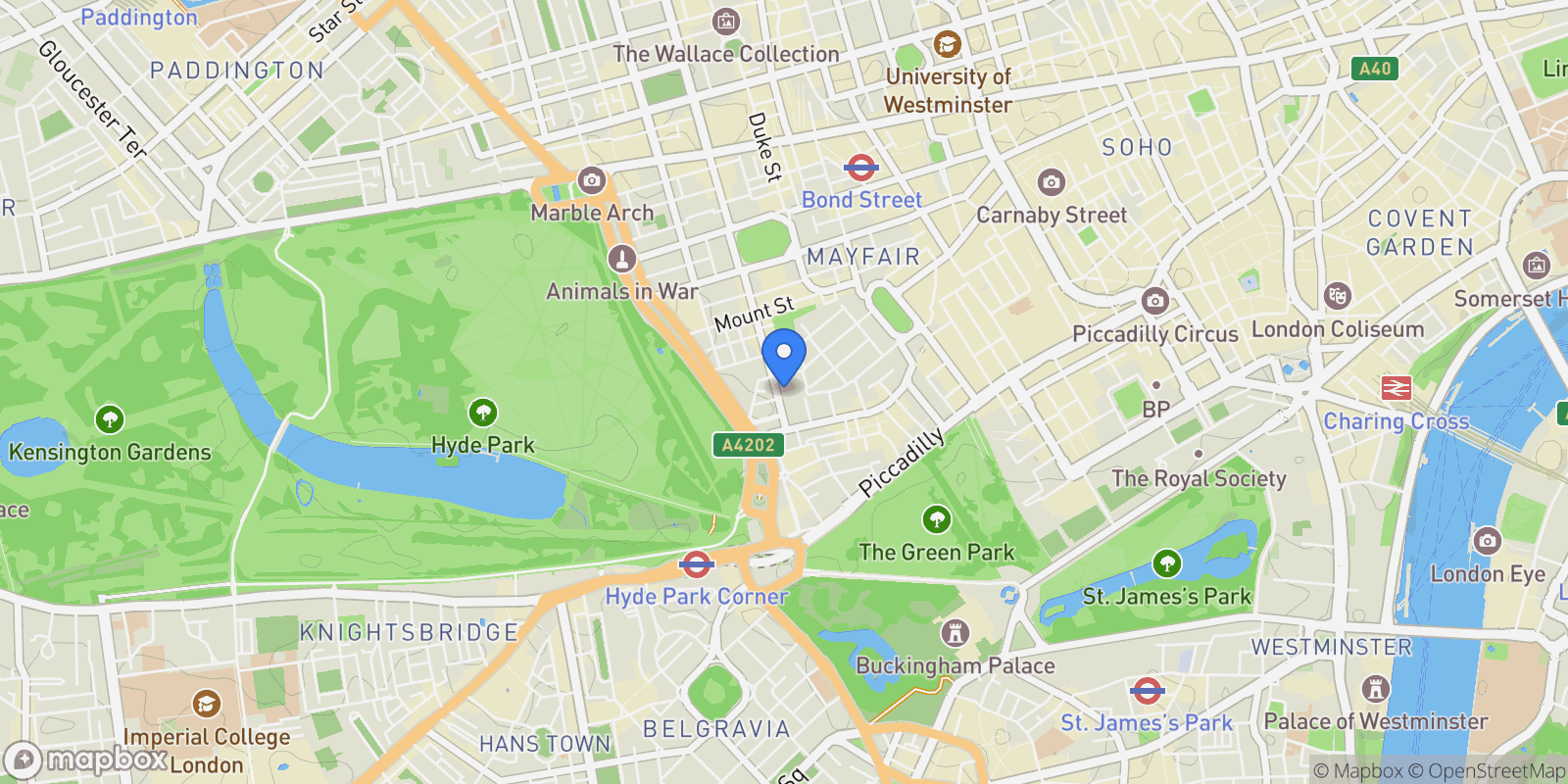 Map showing Dunraven Street, London, W1K, London, England, United Kingdom.