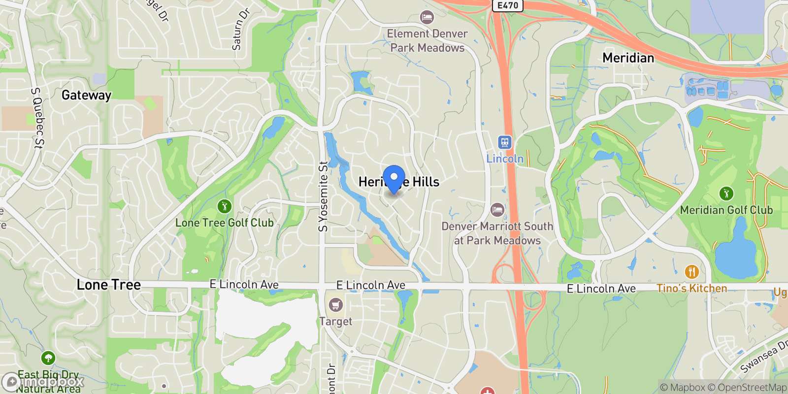 Map showing 9565 Silent Hills Lane, Lone Tree, Colorado, United States.