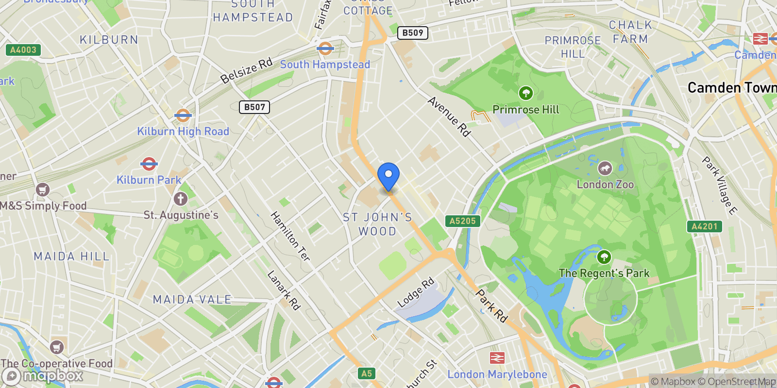 Map showing Park Road, London, NW8, London, England, United Kingdom.