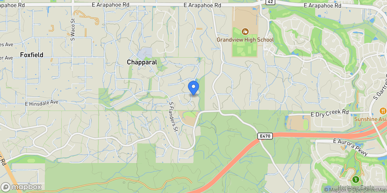Map showing 7400 S Genoa Circle, Aurora, Colorado, United States.