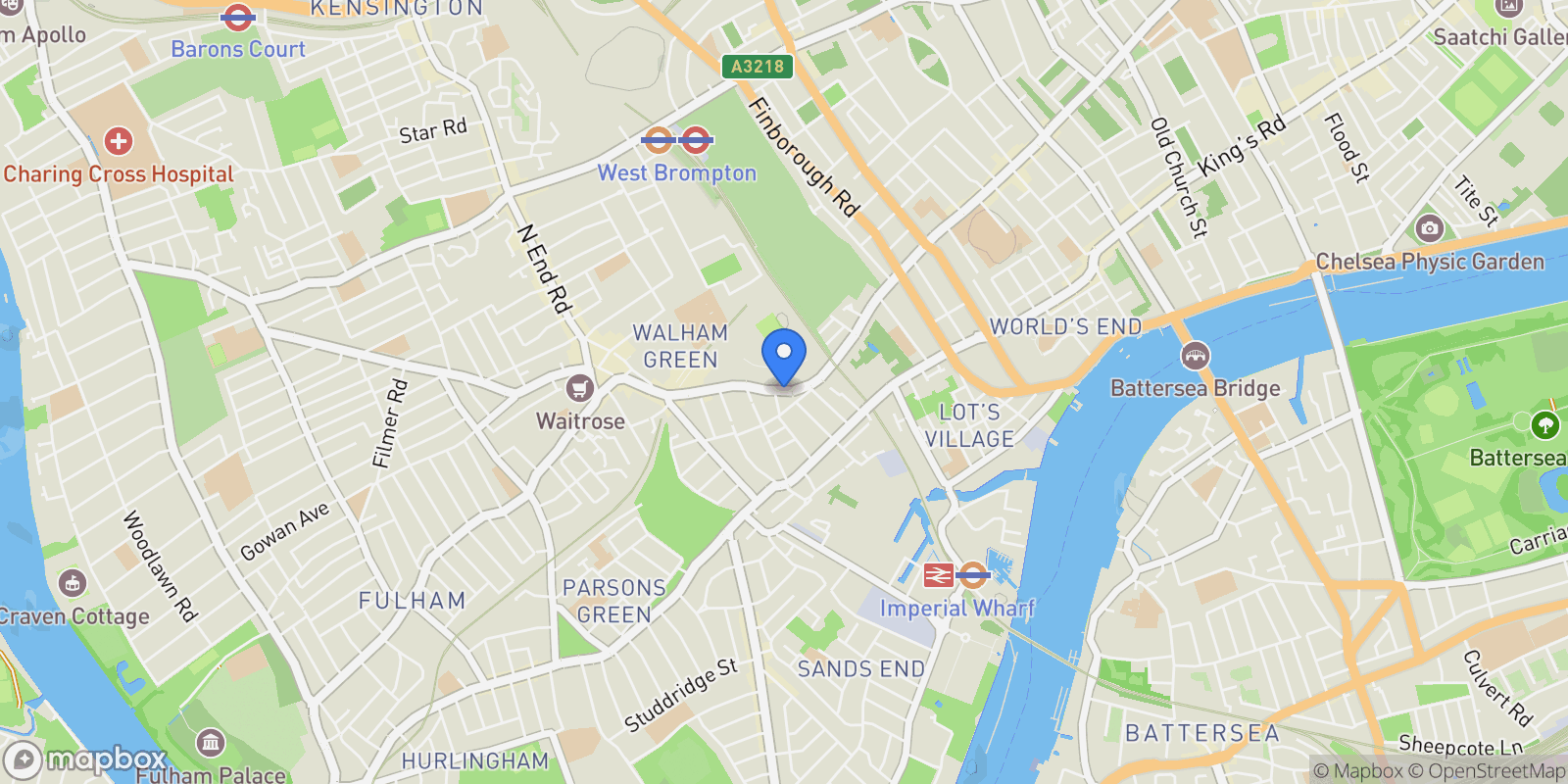 Map showing Ashburnham Road, London, SW10, London, England, United Kingdom.