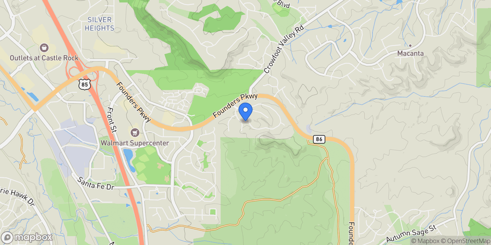 Map showing 4604 Tierra Alta Drive, Castle Rock, Colorado, United States.