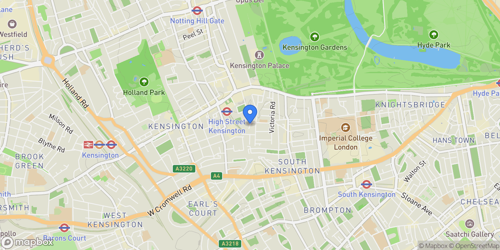 Map showing South End Row, London, W8, London, England, United Kingdom.