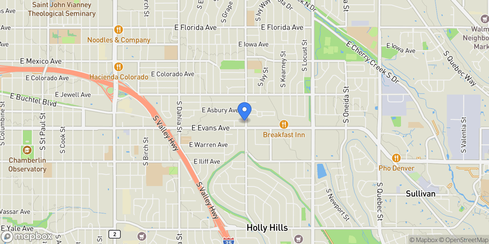 Map showing 2065 Holly Street, Denver, Colorado, United States.