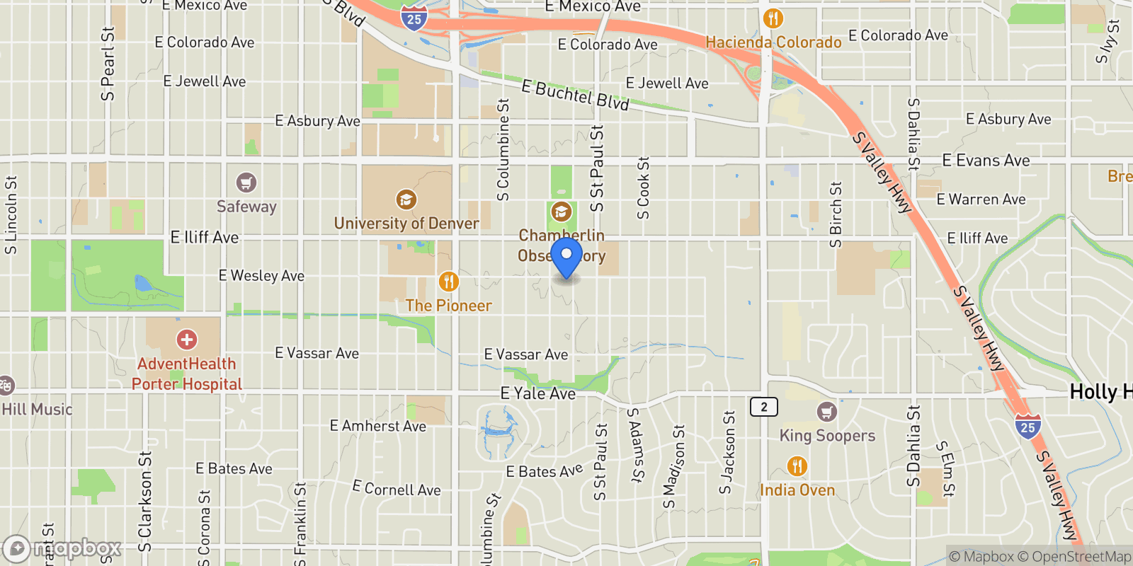 Map showing 2411 S Milwaukee Street, Denver, Colorado, United States.