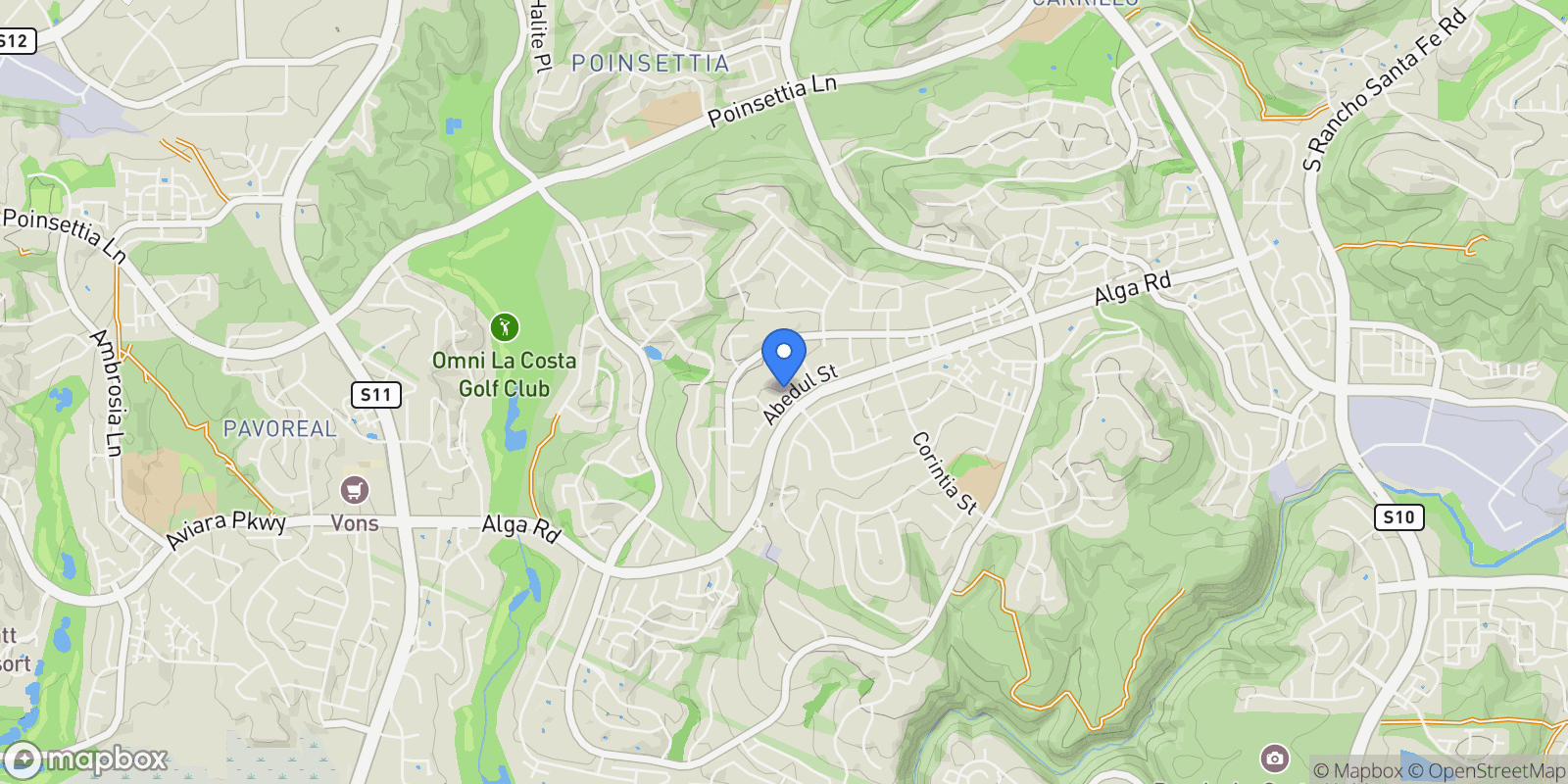Map showing 2568 Abedul Street, Carlsbad, California, United States.