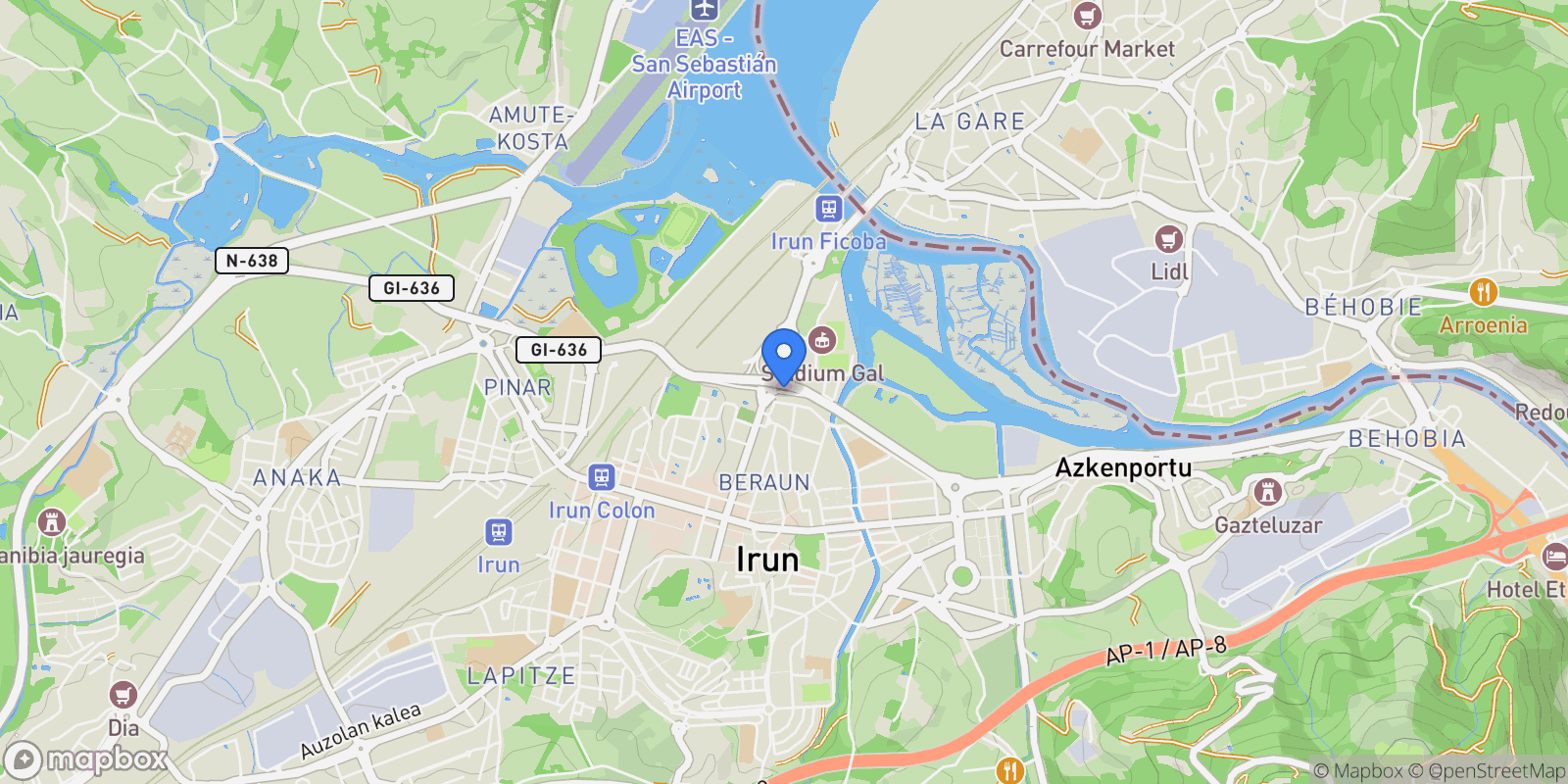 Map showing Irun, Basque Country, Spain.